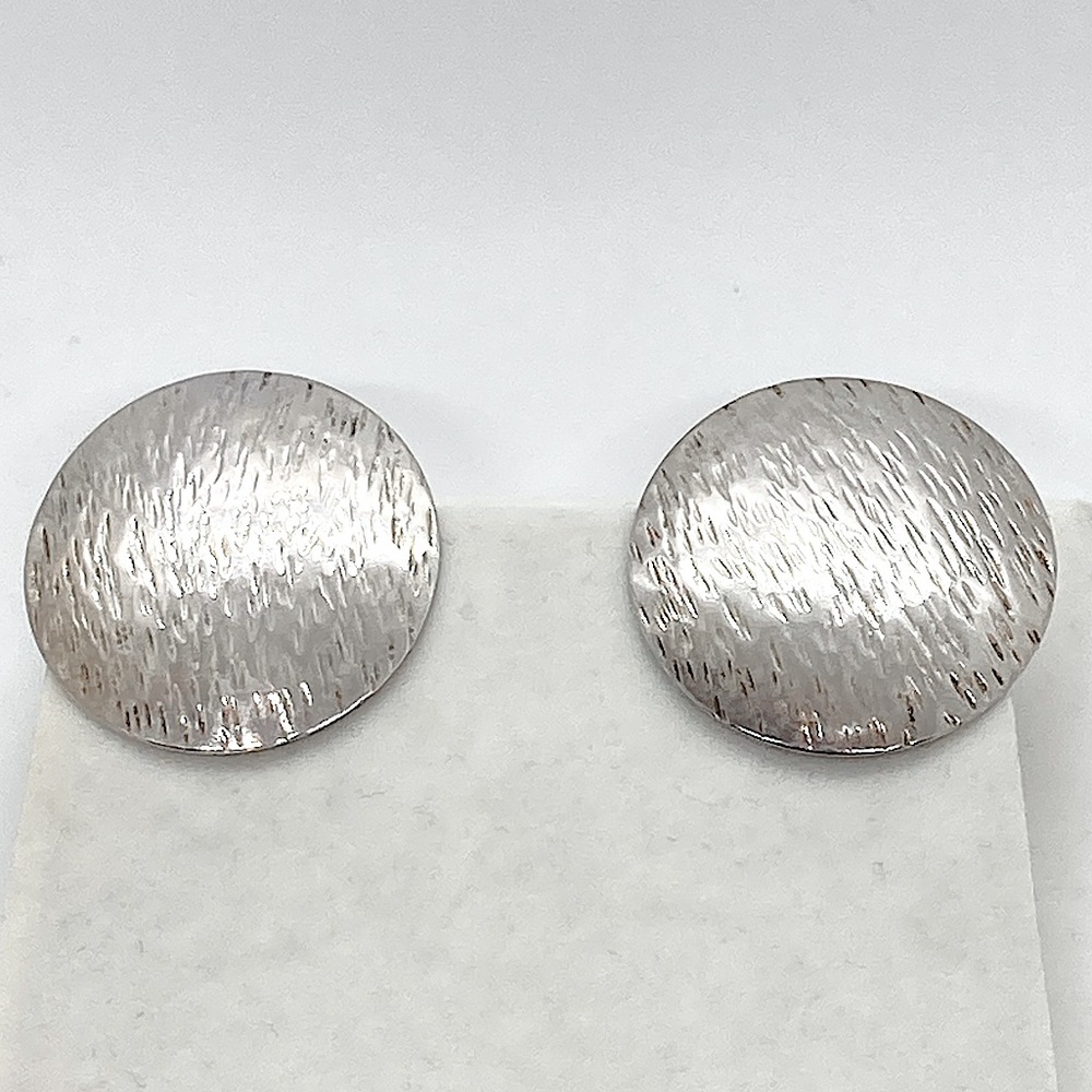 Vtg 925 Sterling Silver Woodgrain Texture Circle Statement Stud Earrings 1.3”